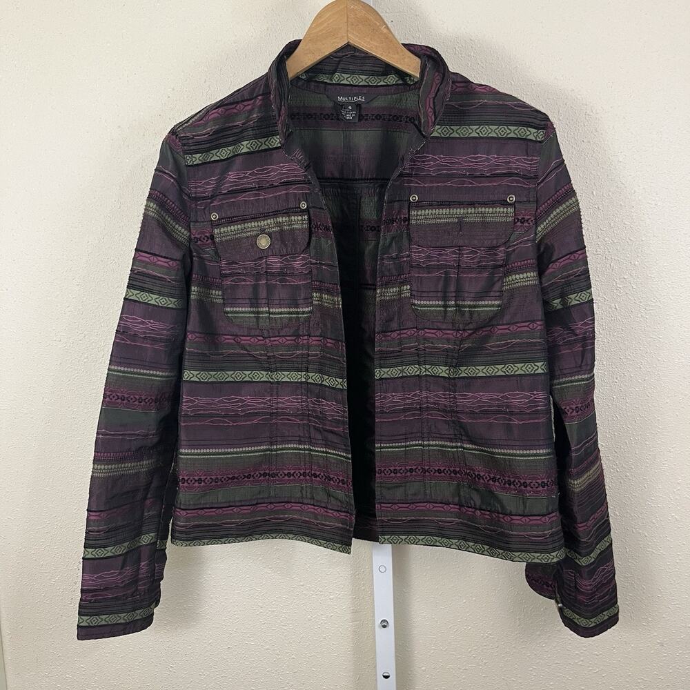 Multiples Textured Utility Jacket Womens Small Southwestern Tribal Jacquard Arty